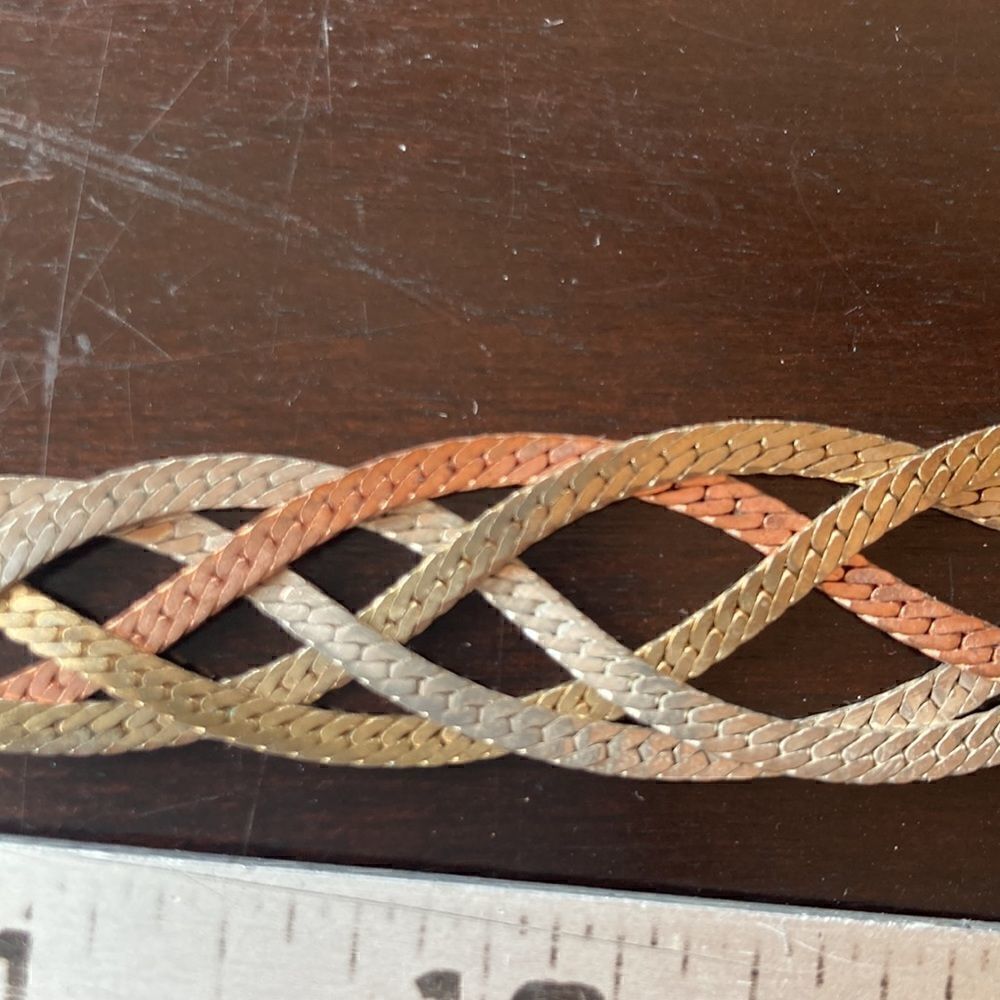 Vintage Herringbone flat chain rose silver gold tone braided statement necklace - Picture 8 of 8
